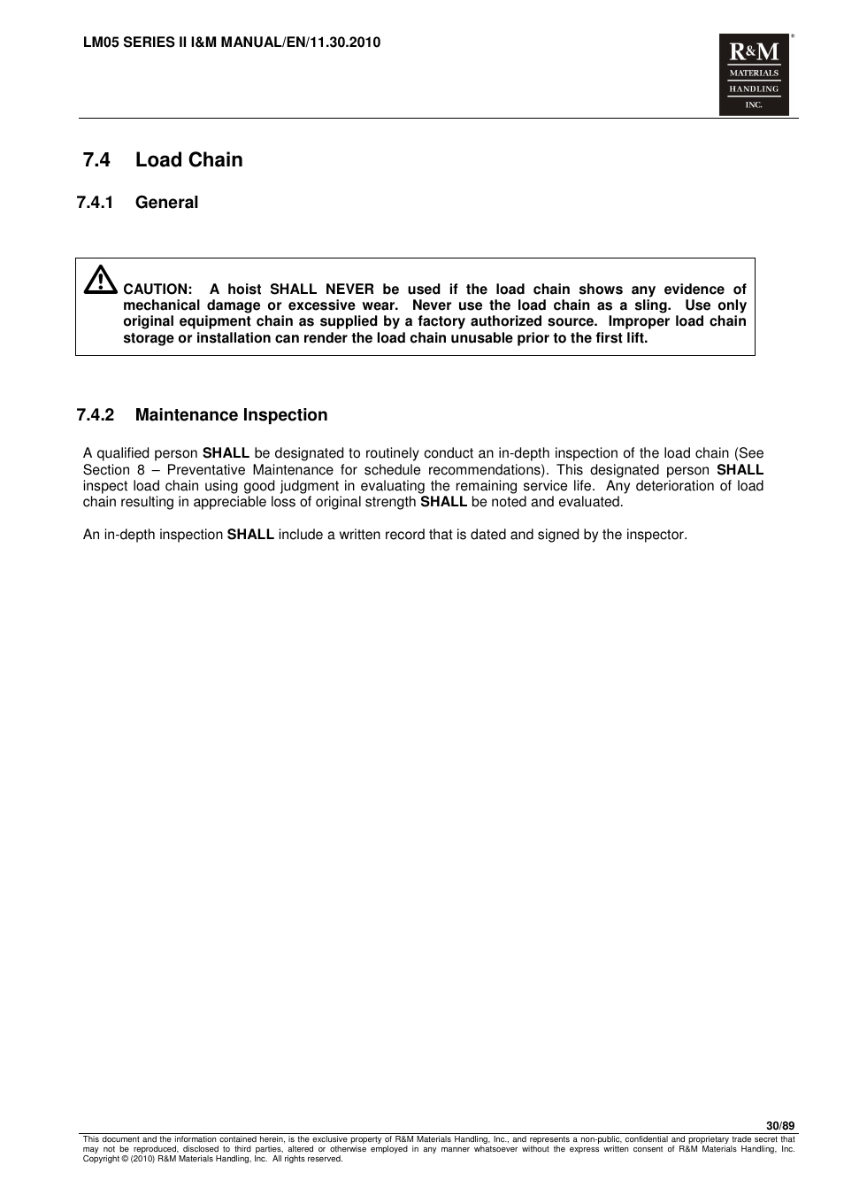4 load chain | R&M Materials Handling ELECTRIC CHAIN HOISTS LoadMate Chain Hoist LM 5 User Manual | Page 30 / 89