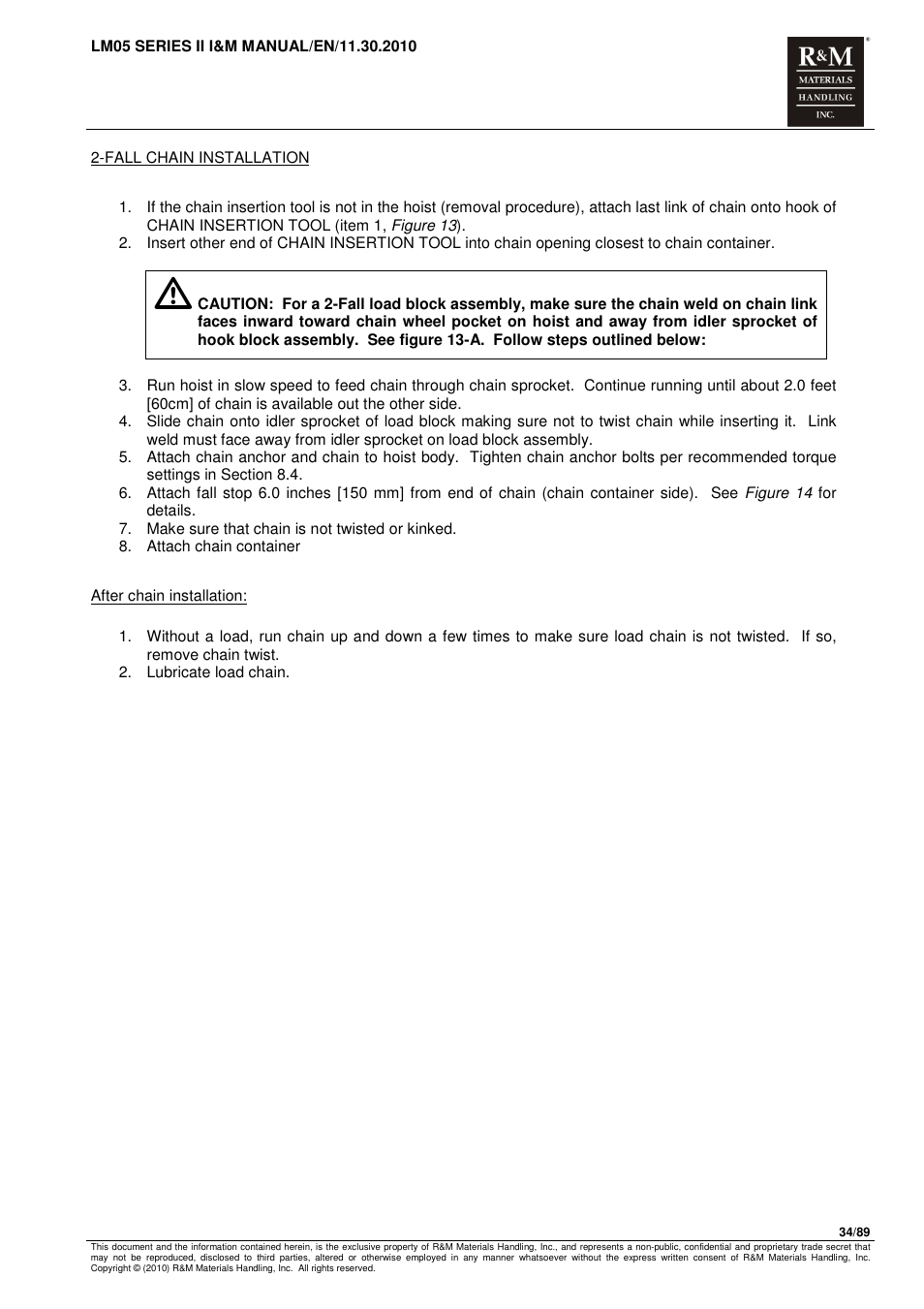 R&M Materials Handling ELECTRIC CHAIN HOISTS LoadMate Chain Hoist LM 5 User Manual | Page 34 / 89