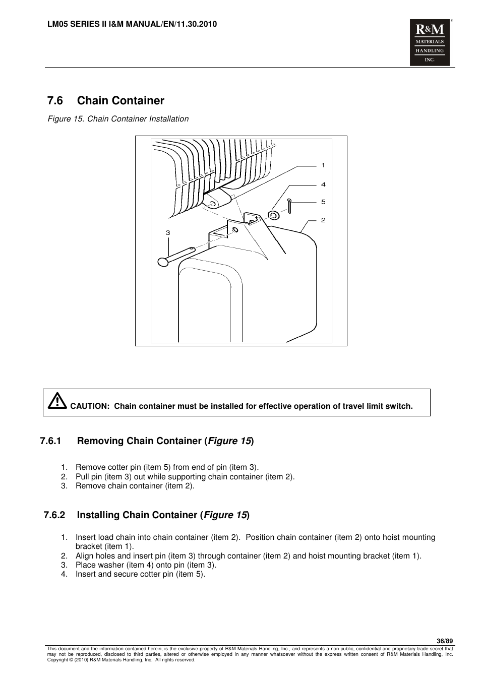 6 chain container | R&M Materials Handling ELECTRIC CHAIN HOISTS LoadMate Chain Hoist LM 5 User Manual | Page 36 / 89