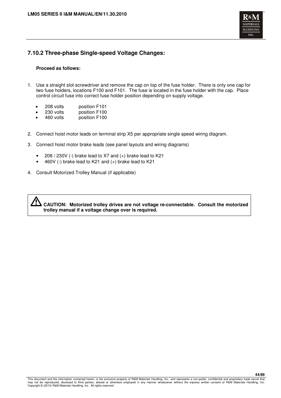 2 three-phase single-speed voltage changes | R&M Materials Handling ELECTRIC CHAIN HOISTS LoadMate Chain Hoist LM 5 User Manual | Page 44 / 89