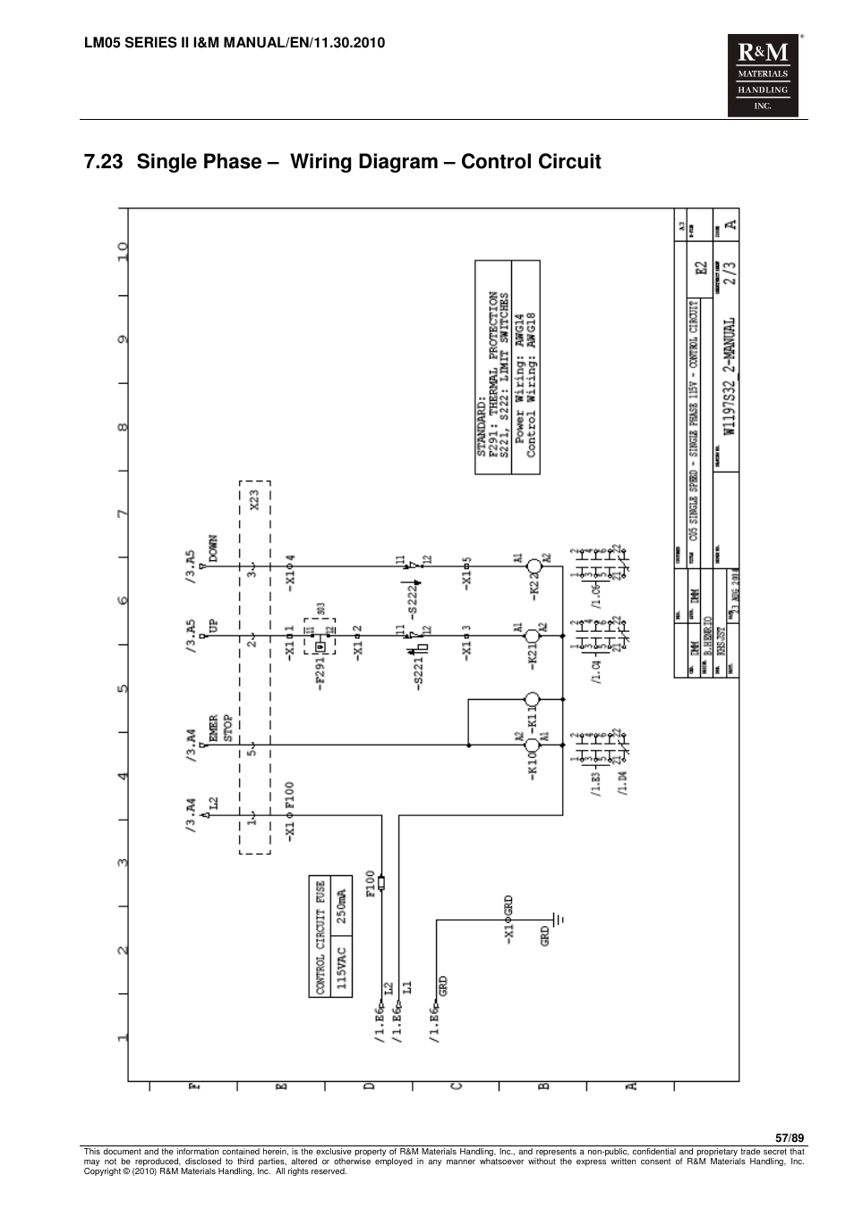 23 single phase – wiring diagram – control circuit | R&M Materials Handling ELECTRIC CHAIN HOISTS LoadMate Chain Hoist LM 5 User Manual | Page 57 / 89