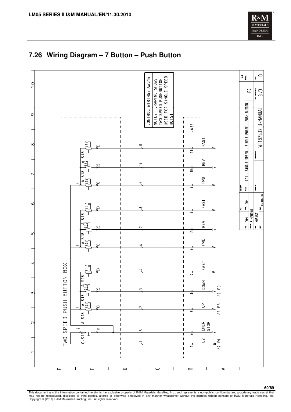 26 wiring diagram – 7 button – push button | R&M Materials Handling ELECTRIC CHAIN HOISTS LoadMate Chain Hoist LM 5 User Manual | Page 60 / 89