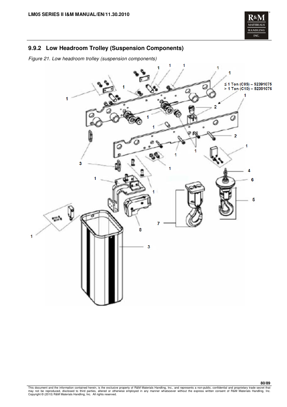 2 low headroom trolley (suspension components) | R&M Materials Handling ELECTRIC CHAIN HOISTS LoadMate Chain Hoist LM 5 User Manual | Page 80 / 89