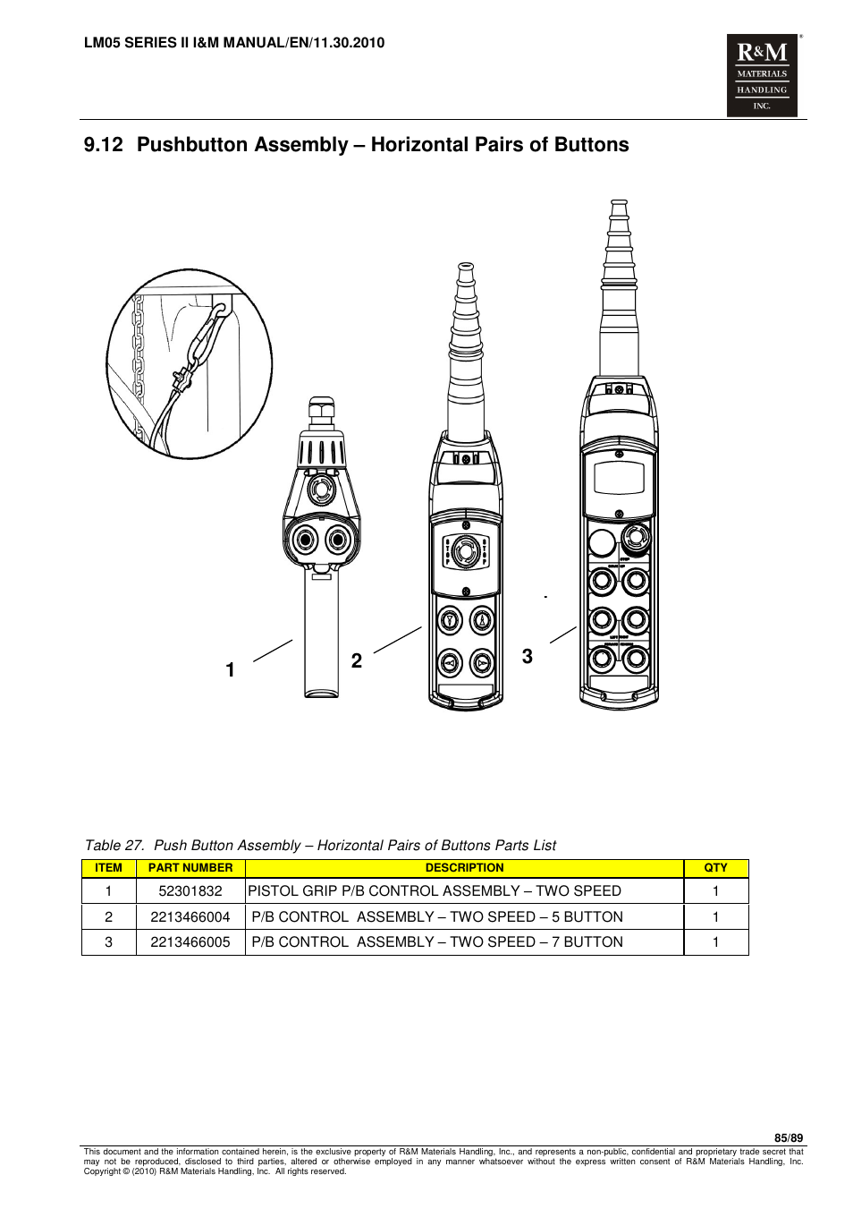 R&M Materials Handling ELECTRIC CHAIN HOISTS LoadMate Chain Hoist LM 5 User Manual | Page 85 / 89