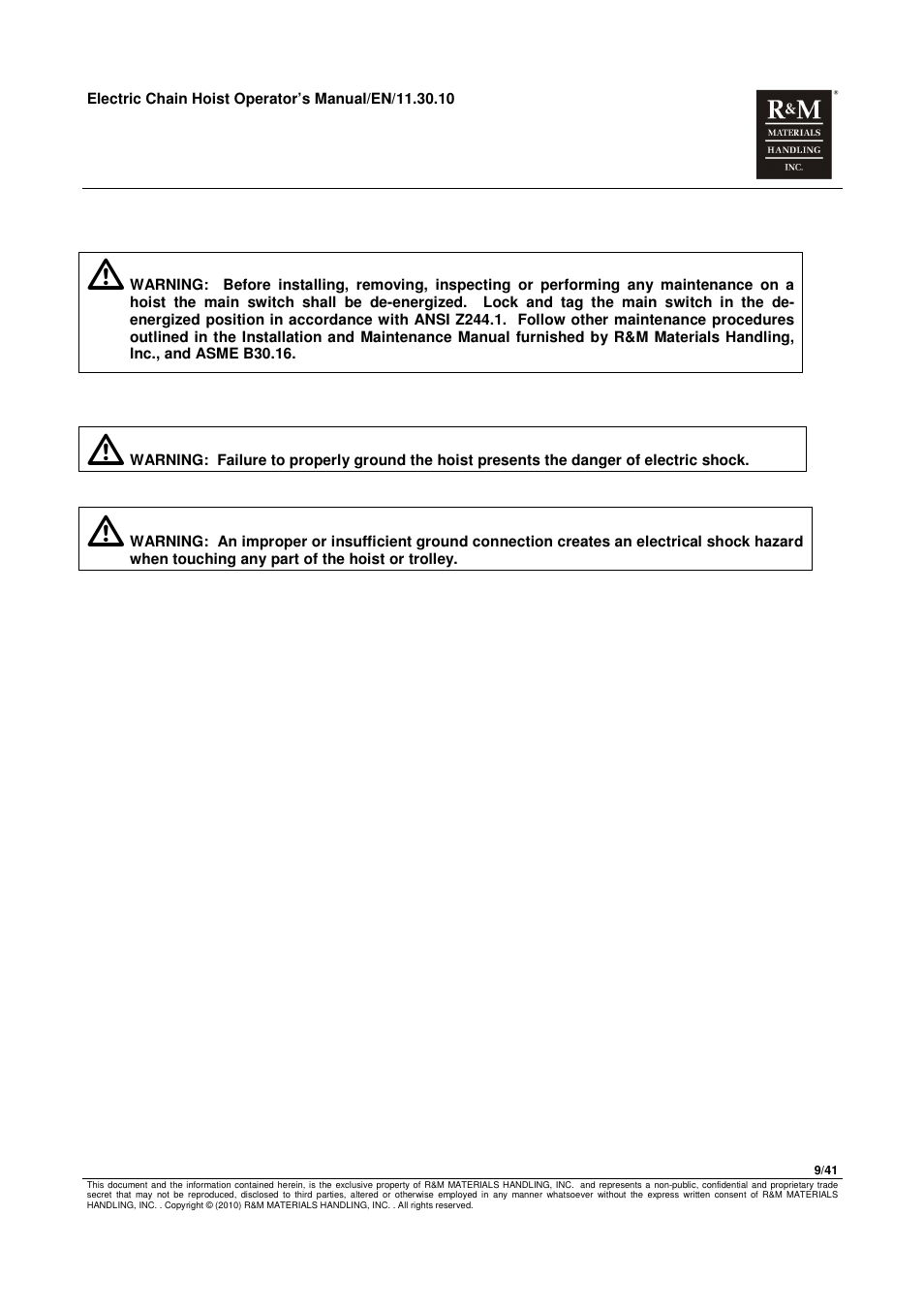 R&M Materials Handling ELECTRIC CHAIN HOISTS LoadMate Chain Hoist General Operation Manual User Manual | Page 10 / 42