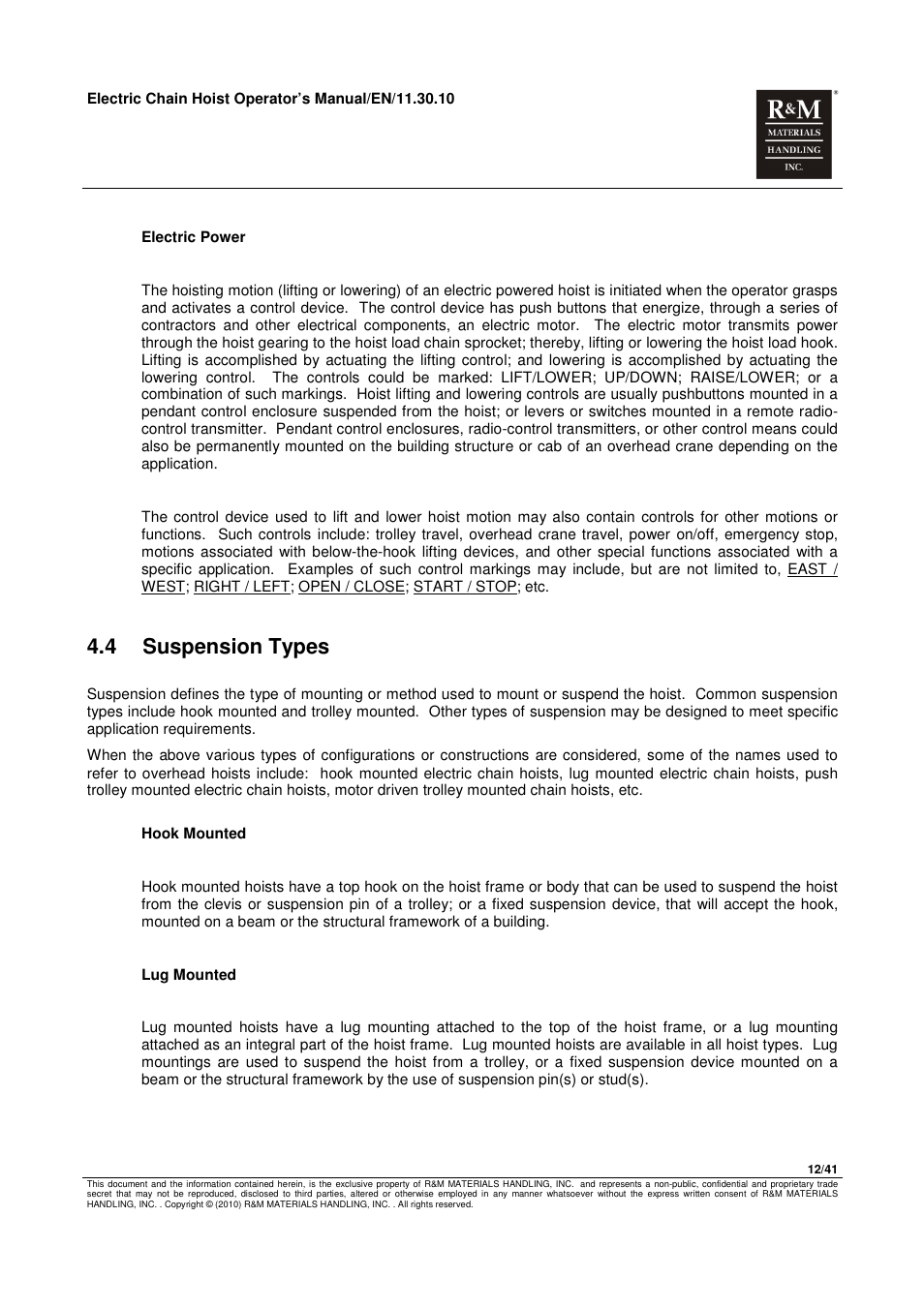 4 suspension types | R&M Materials Handling ELECTRIC CHAIN HOISTS LoadMate Chain Hoist General Operation Manual User Manual | Page 13 / 42