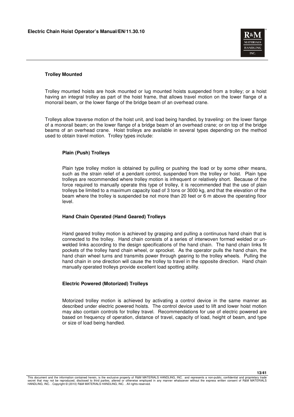 R&M Materials Handling ELECTRIC CHAIN HOISTS LoadMate Chain Hoist General Operation Manual User Manual | Page 14 / 42