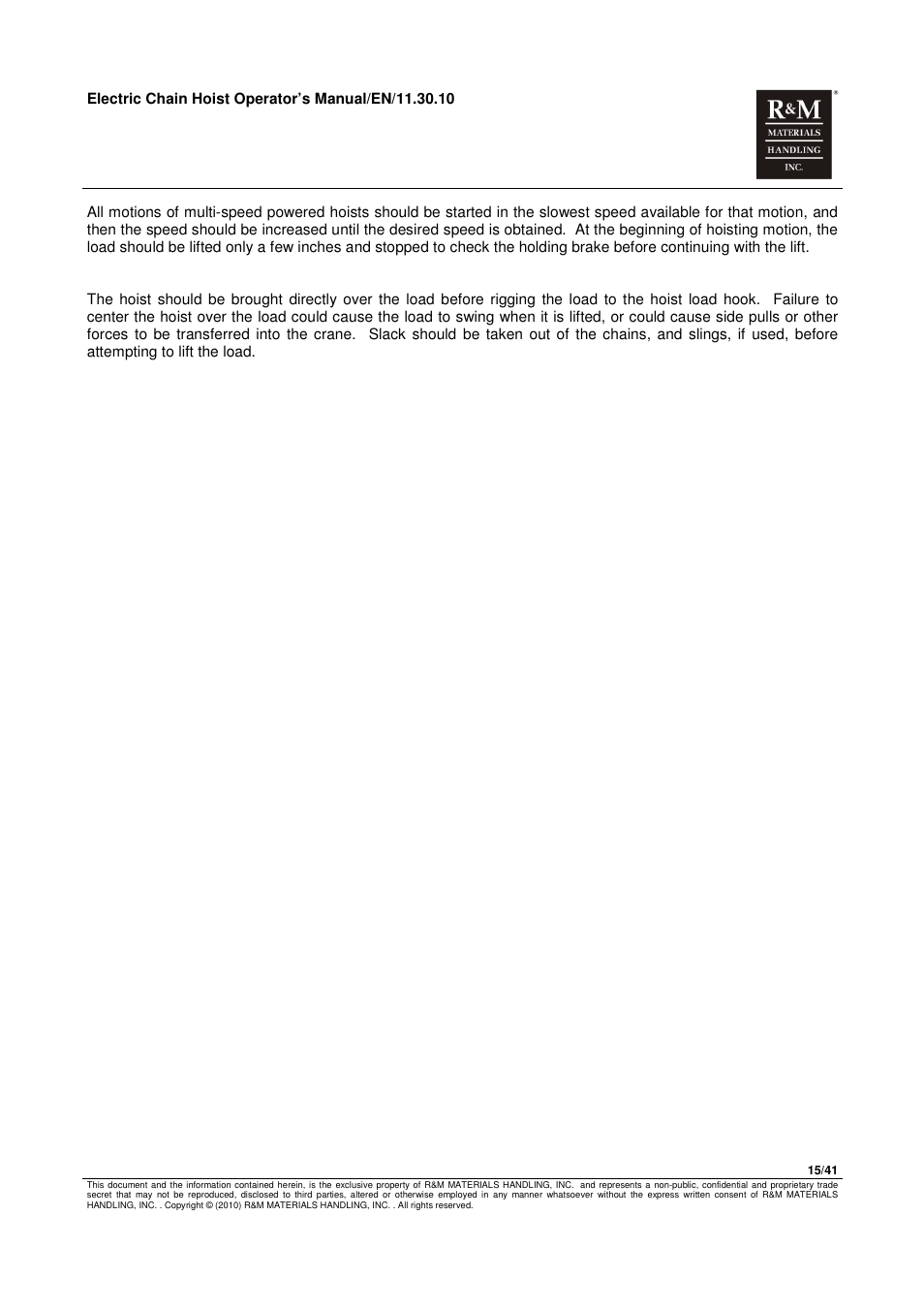 R&M Materials Handling ELECTRIC CHAIN HOISTS LoadMate Chain Hoist General Operation Manual User Manual | Page 16 / 42