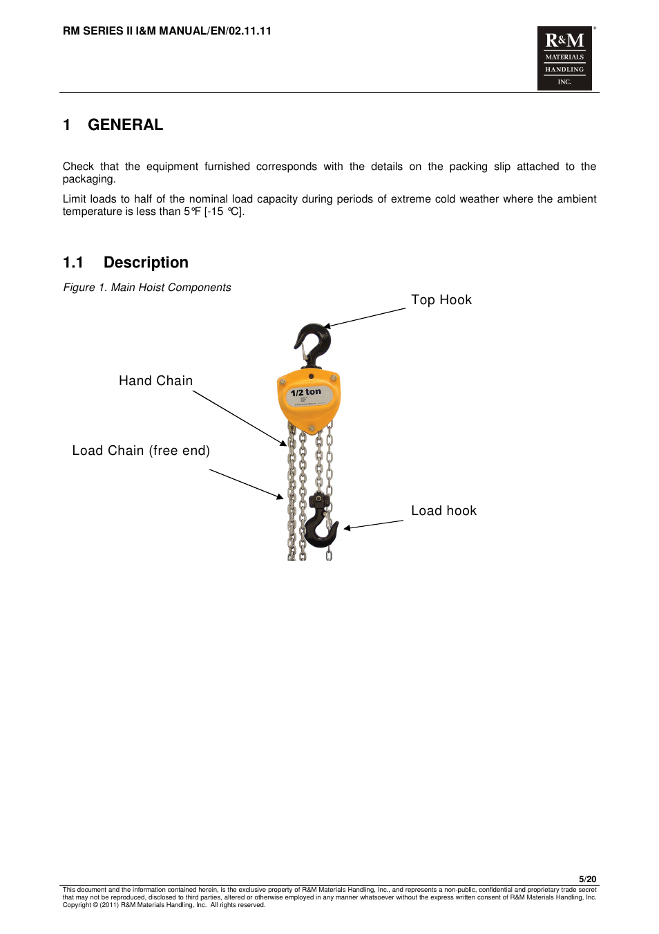 1 general, 1 description | R&M Materials Handling MANUAL CHAIN HOISTS User Manual | Page 11 / 81
