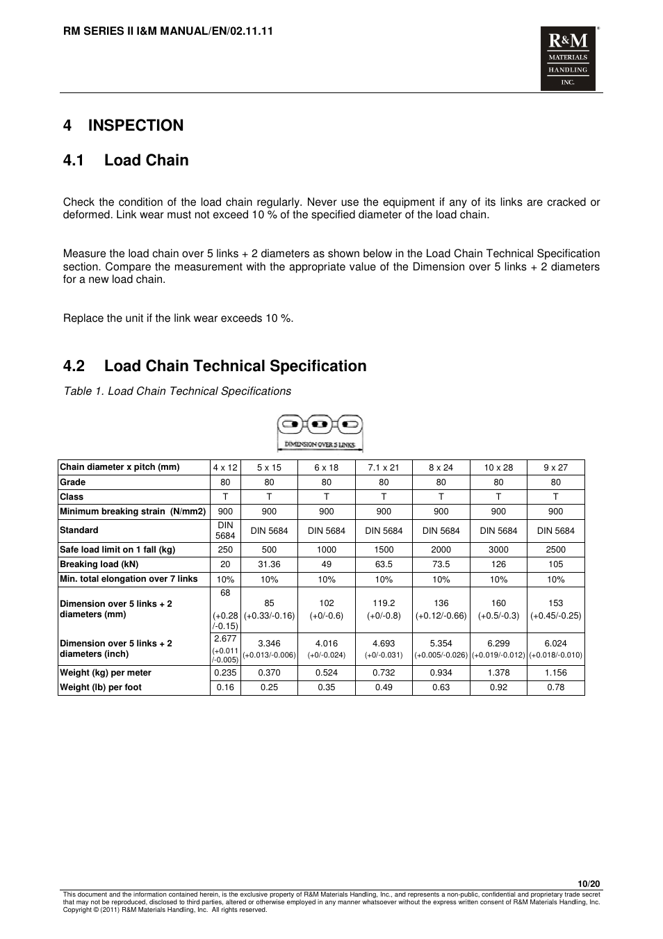4 inspection 4.1 load chain, 2 load chain technical specification | R&M Materials Handling MANUAL CHAIN HOISTS User Manual | Page 16 / 81