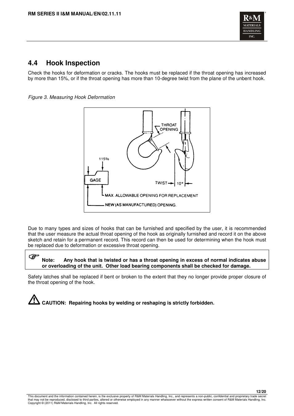 4 hook inspection | R&M Materials Handling MANUAL CHAIN HOISTS User Manual | Page 18 / 81