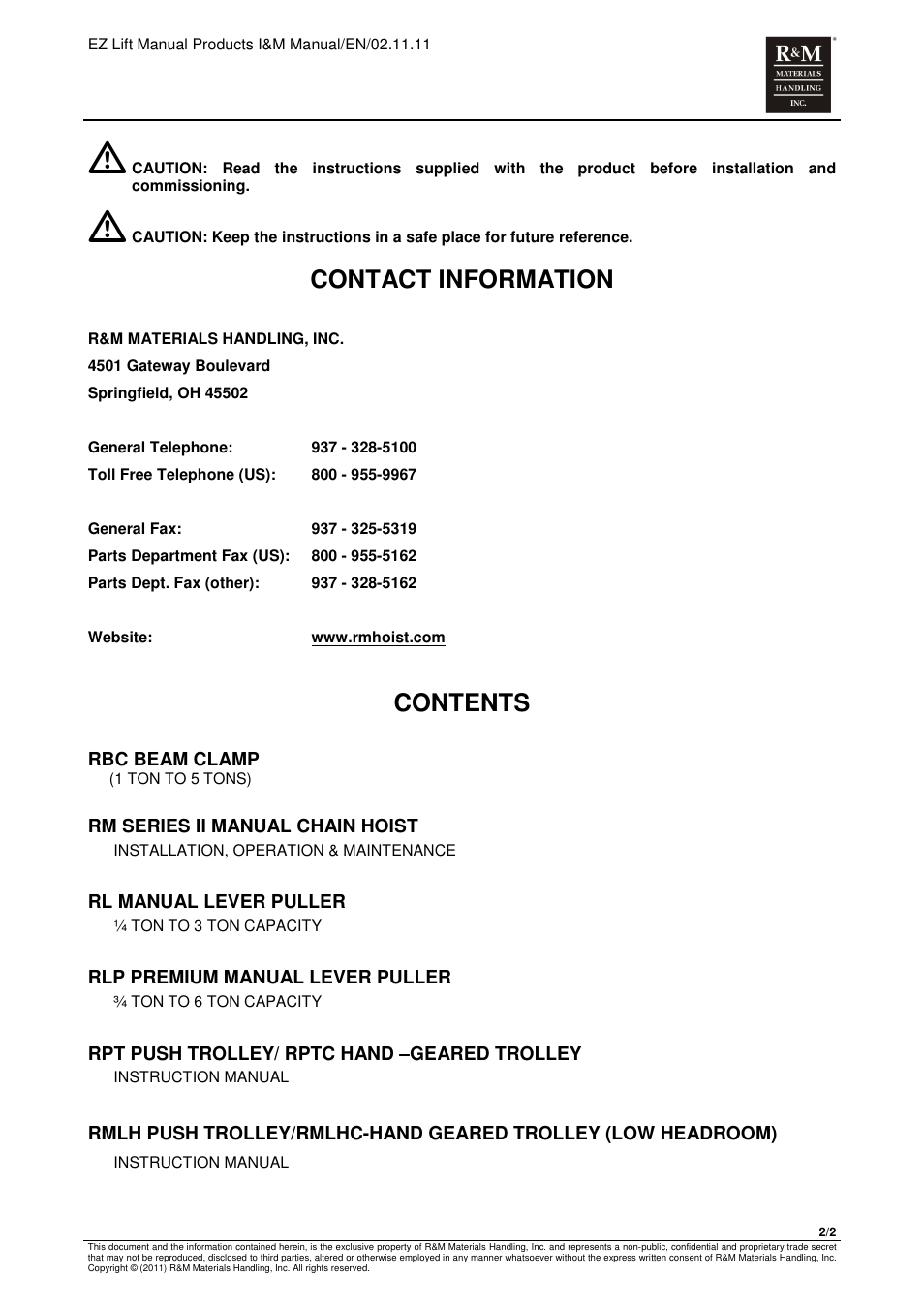 R&M Materials Handling MANUAL CHAIN HOISTS User Manual | Page 2 / 81