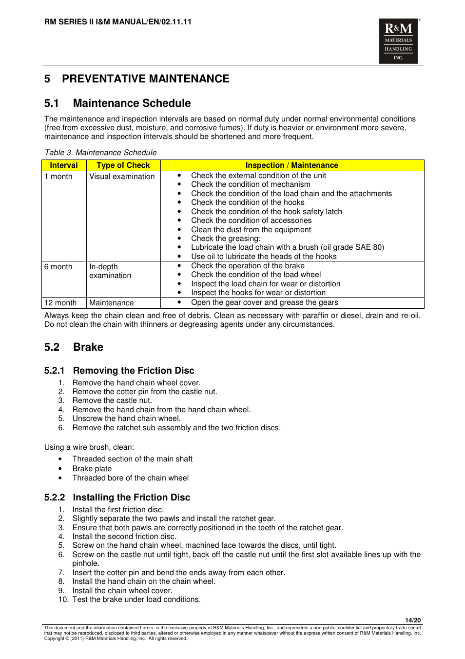 2 brake, 1 removing the friction disc, 2 installing the friction disc | R&M Materials Handling MANUAL CHAIN HOISTS User Manual | Page 20 / 81