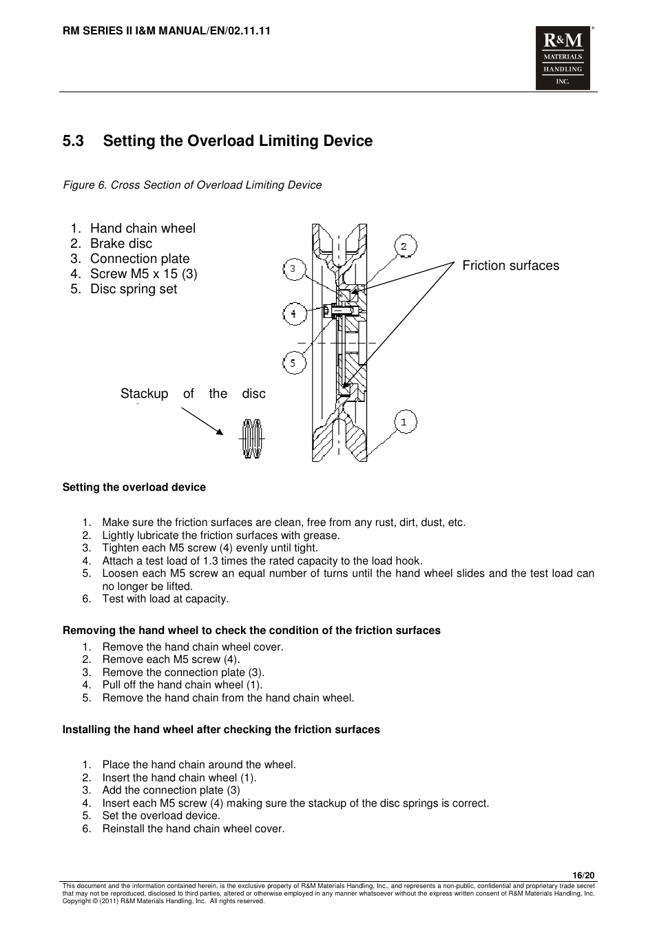 3 setting the overload limiting device | R&M Materials Handling MANUAL CHAIN HOISTS User Manual | Page 22 / 81