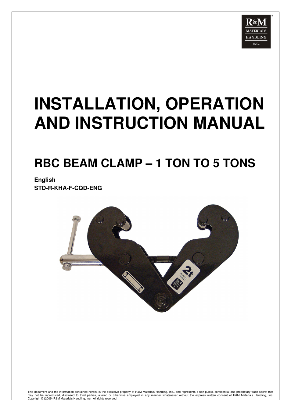 Rm-rbc-man-2009-1-en, Installation, operation and instruction manual, Rbc beam clamp – 1 ton to 5 tons | R&M Materials Handling MANUAL CHAIN HOISTS User Manual | Page 3 / 81
