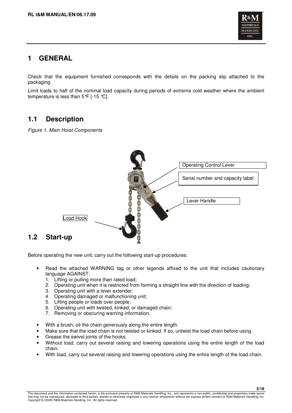 1 general, 1 description, 2 start-up | R&M Materials Handling MANUAL CHAIN HOISTS User Manual | Page 31 / 81