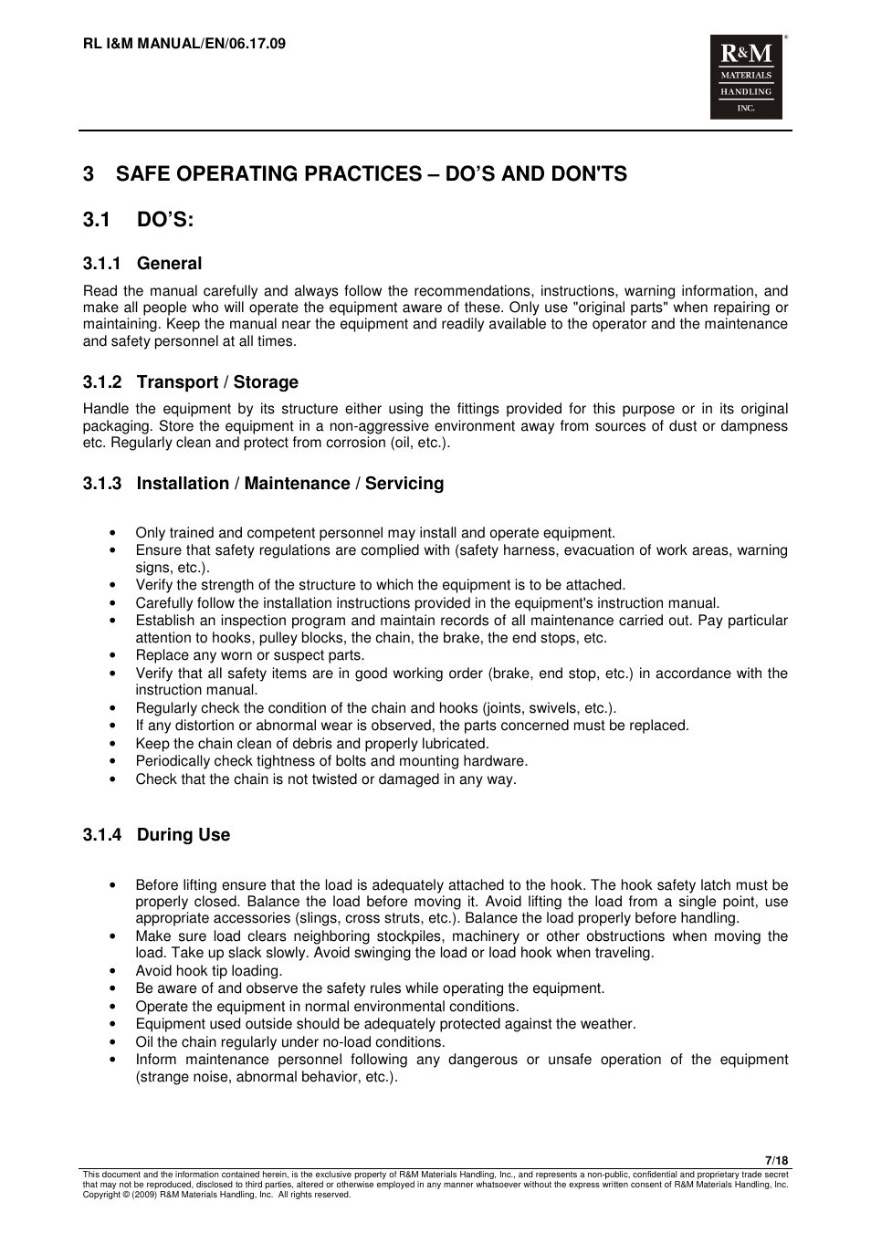 1 general, 2 transport / storage, 3 installation / maintenance / servicing | 4 during use | R&M Materials Handling MANUAL CHAIN HOISTS User Manual | Page 33 / 81