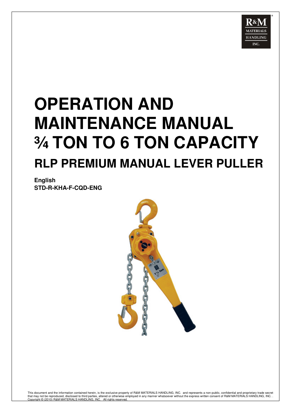 Rm-rlp-man-2010-1-en, Rlp premium manual lever puller 3/4 | R&M Materials Handling MANUAL CHAIN HOISTS User Manual | Page 45 / 81
