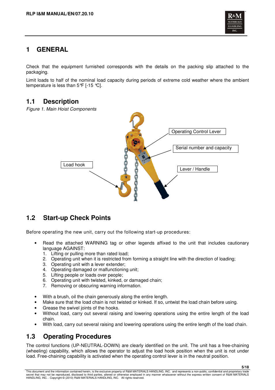 1 general, 1 description, 2 start-up check points | 3 operating procedures | R&M Materials Handling MANUAL CHAIN HOISTS User Manual | Page 49 / 81