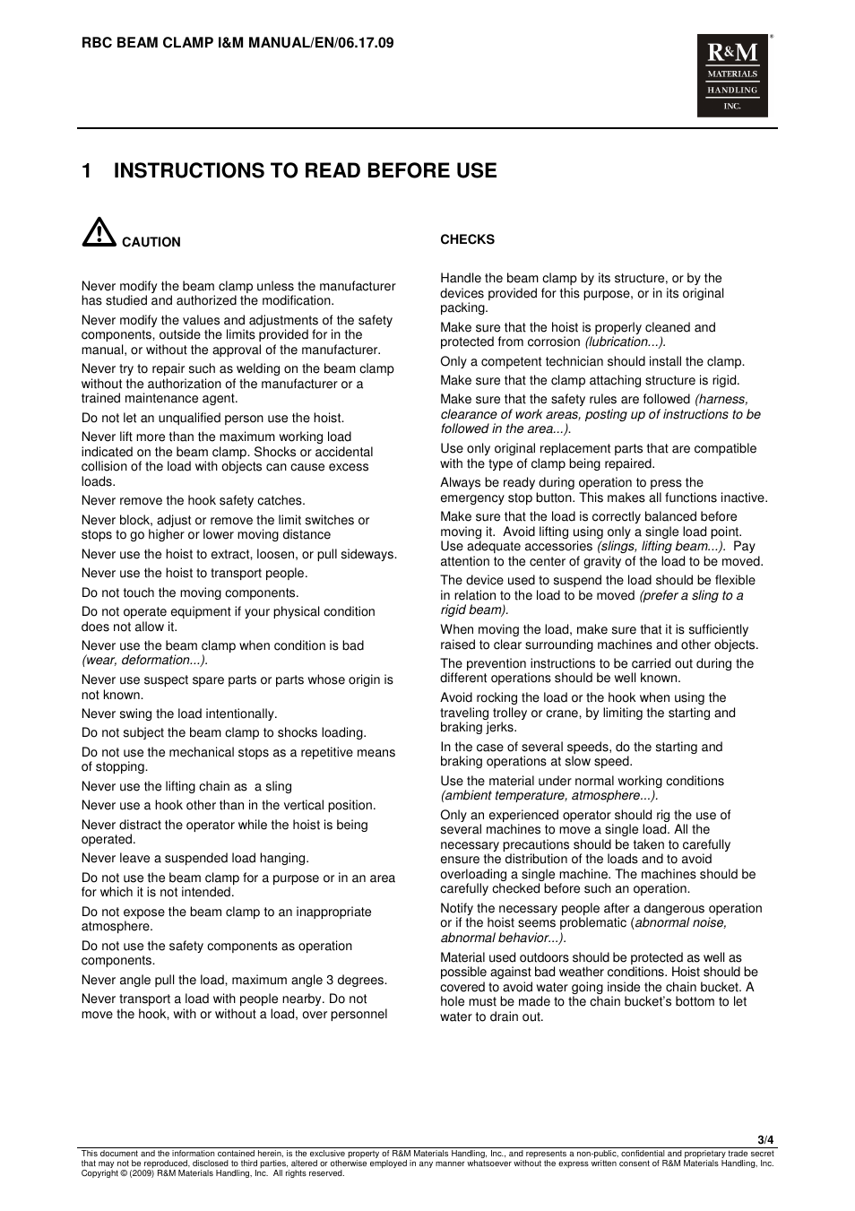 1 instructions to read before use | R&M Materials Handling MANUAL CHAIN HOISTS User Manual | Page 5 / 81