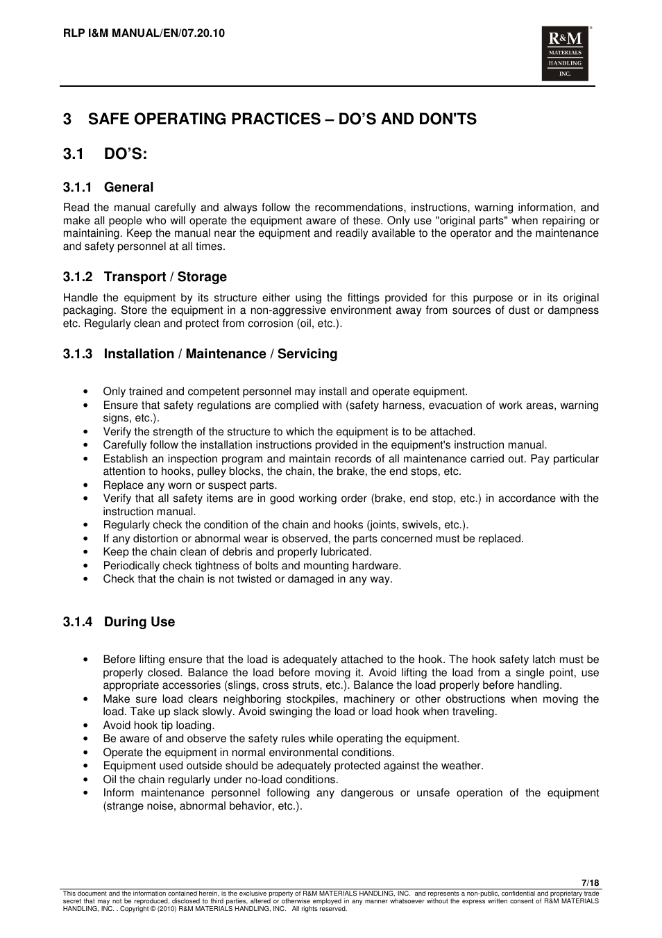 1 general, 2 transport / storage, 3 installation / maintenance / servicing | 4 during use | R&M Materials Handling MANUAL CHAIN HOISTS User Manual | Page 51 / 81