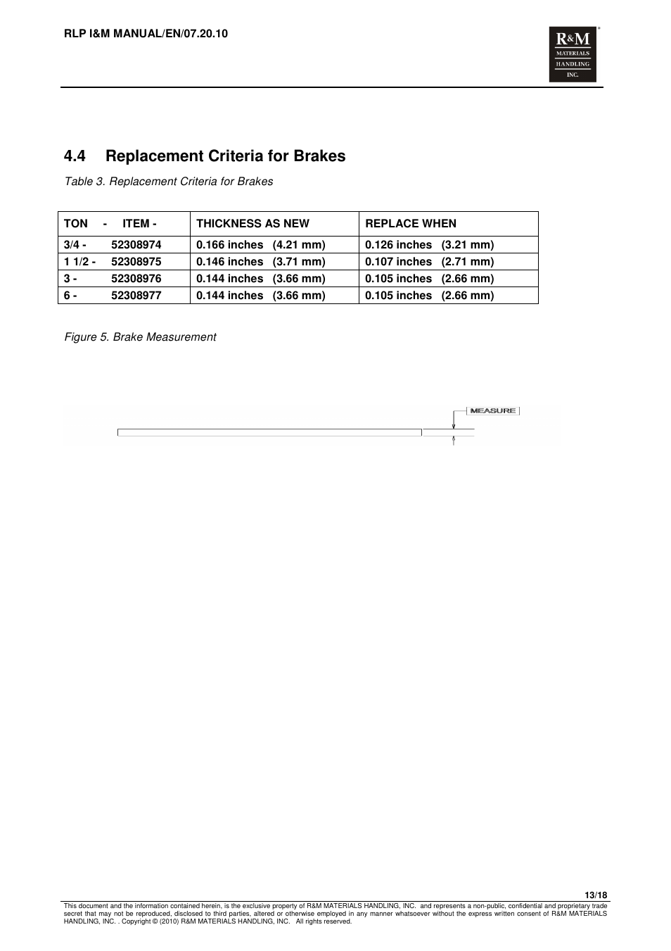 4 replacement criteria for brakes | R&M Materials Handling MANUAL CHAIN HOISTS User Manual | Page 57 / 81