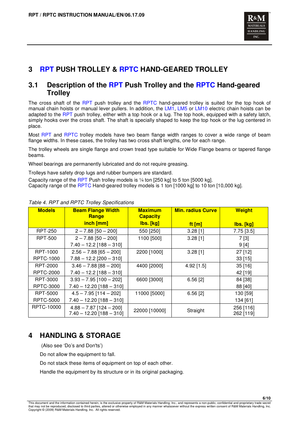 4 handling & storage | R&M Materials Handling MANUAL CHAIN HOISTS User Manual | Page 68 / 81