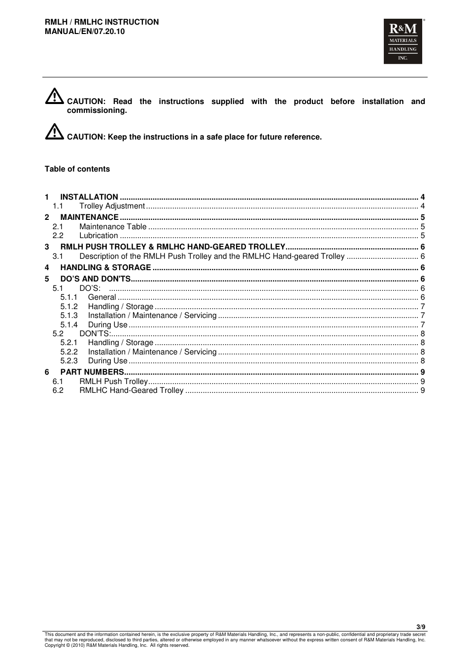 R&M Materials Handling MANUAL CHAIN HOISTS User Manual | Page 75 / 81