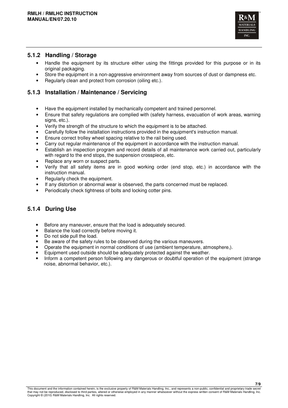 2 handling / storage, 3 installation / maintenance / servicing, 4 during use | R&M Materials Handling MANUAL CHAIN HOISTS User Manual | Page 79 / 81