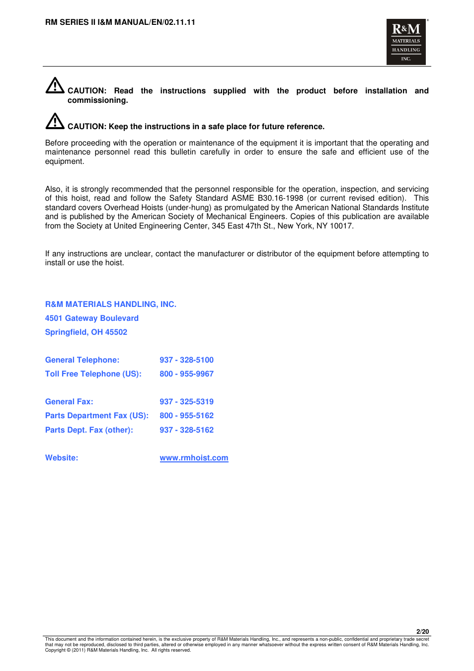 R&M Materials Handling MANUAL CHAIN HOISTS User Manual | Page 8 / 81
