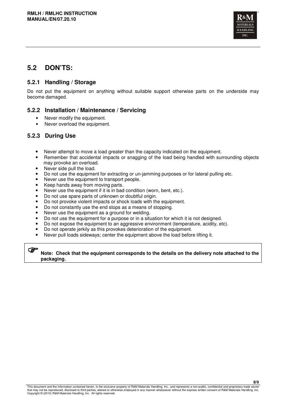 2 don’ts | R&M Materials Handling MANUAL CHAIN HOISTS User Manual | Page 80 / 81