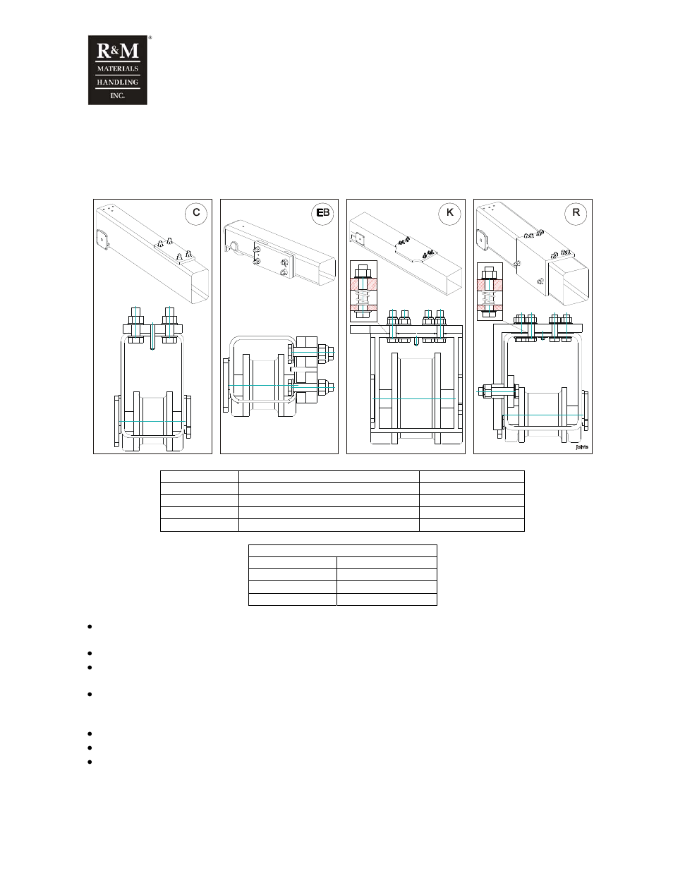 10 joint plate assembly, 1 joint plate assembly, top running end carriages | R&M Materials Handling WIRE ROPE PACKAGES User Manual | Page 50 / 76