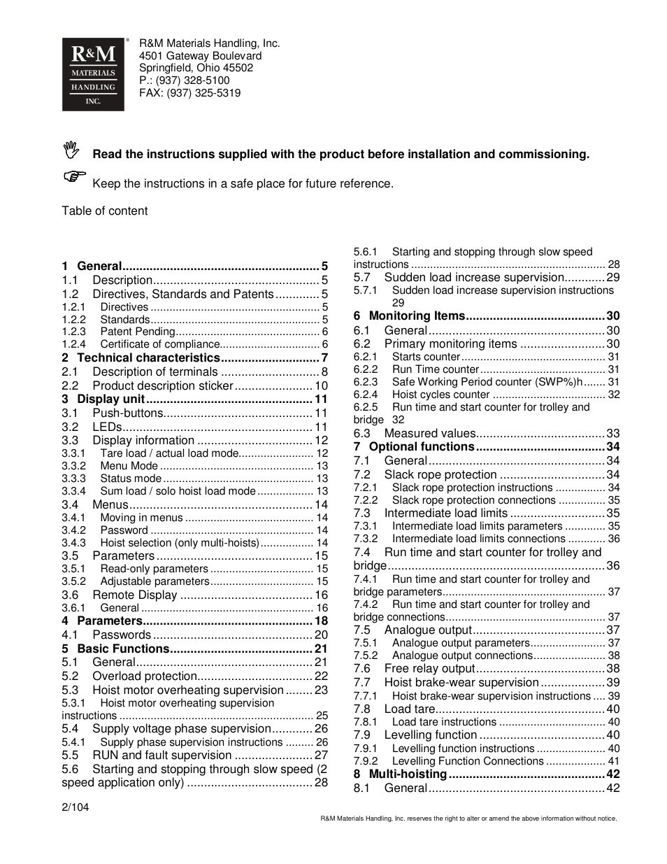 R&M Materials Handling HOIST MONITORS User Manual | Page 2 / 105