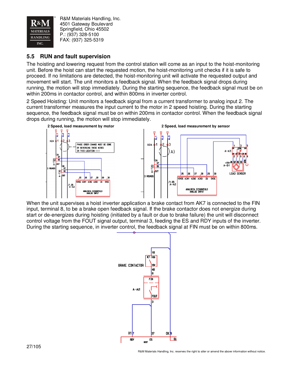 5 run and fault supervision | R&M Materials Handling HOIST MONITORS User Manual | Page 27 / 105