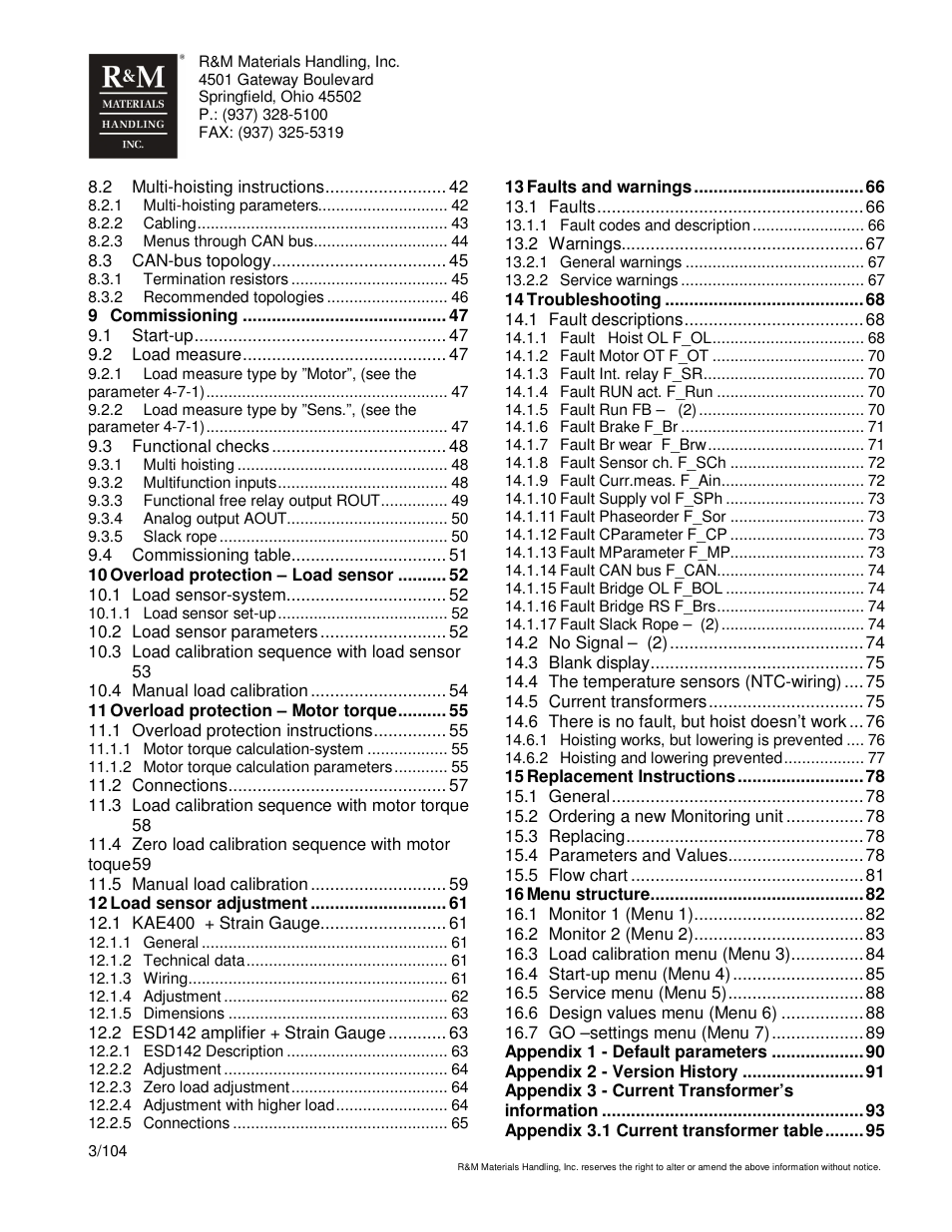 R&M Materials Handling HOIST MONITORS User Manual | Page 3 / 105