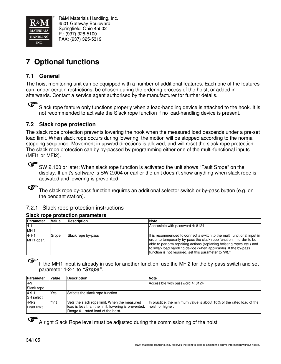 7 optional functions | R&M Materials Handling HOIST MONITORS User Manual | Page 34 / 105