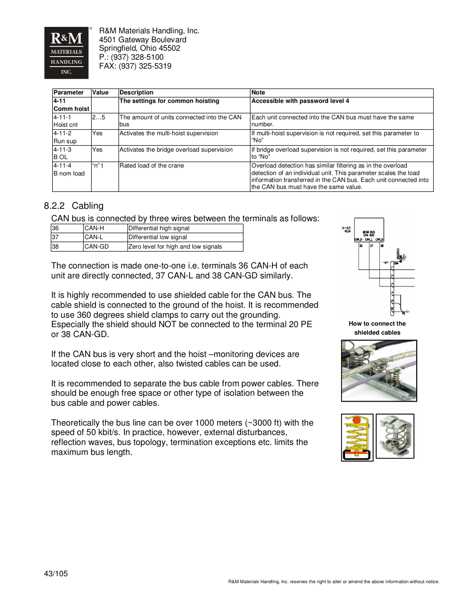 2 cabling | R&M Materials Handling HOIST MONITORS User Manual | Page 43 / 105