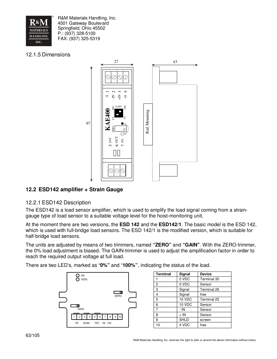Ka e 4 0 0, 5 dimensions | R&M Materials Handling HOIST MONITORS User Manual | Page 63 / 105