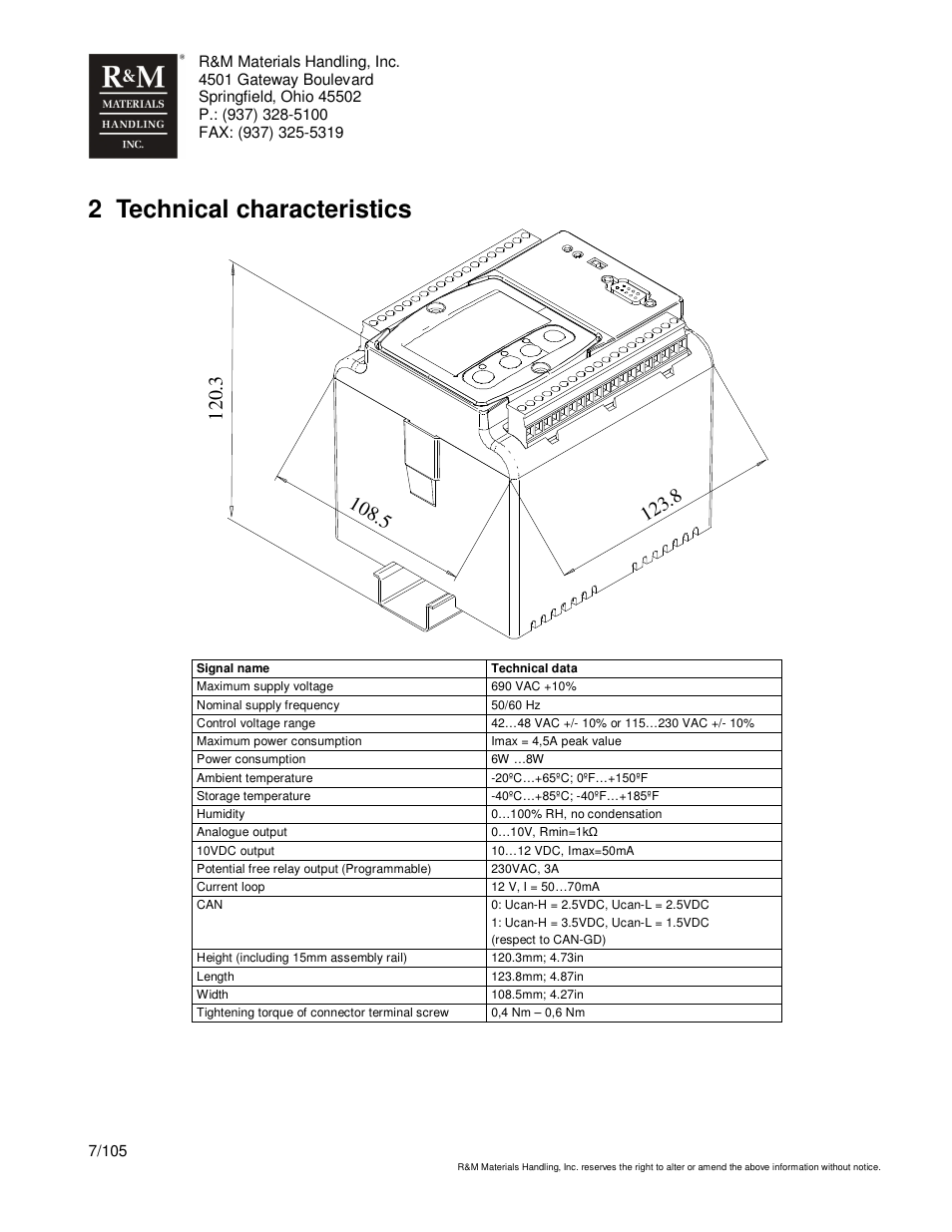 2 technical characteristics | R&M Materials Handling HOIST MONITORS User Manual | Page 7 / 105