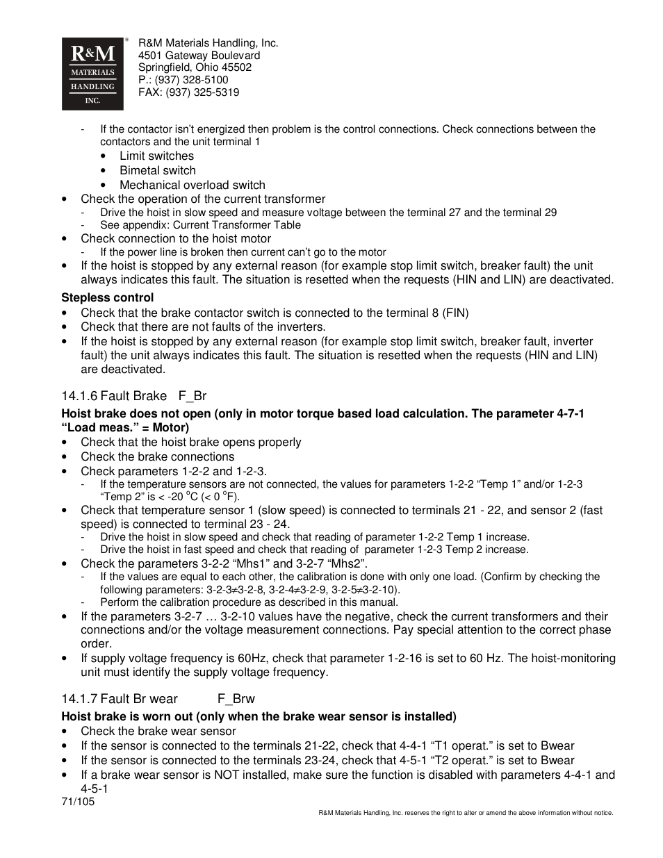 R&M Materials Handling HOIST MONITORS User Manual | Page 71 / 105