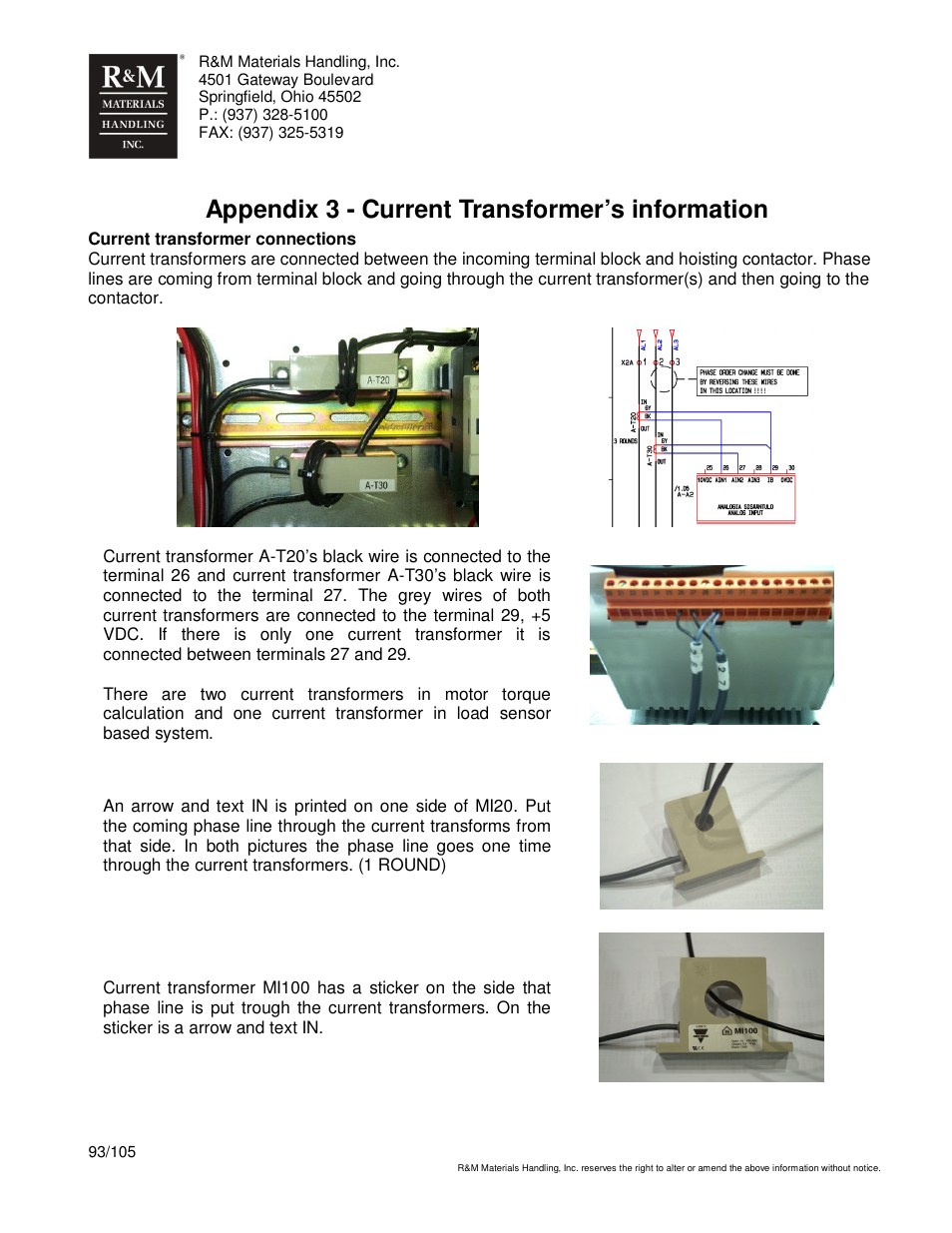 Appendix 3 - current transformer’s information | R&M Materials Handling HOIST MONITORS User Manual | Page 93 / 105