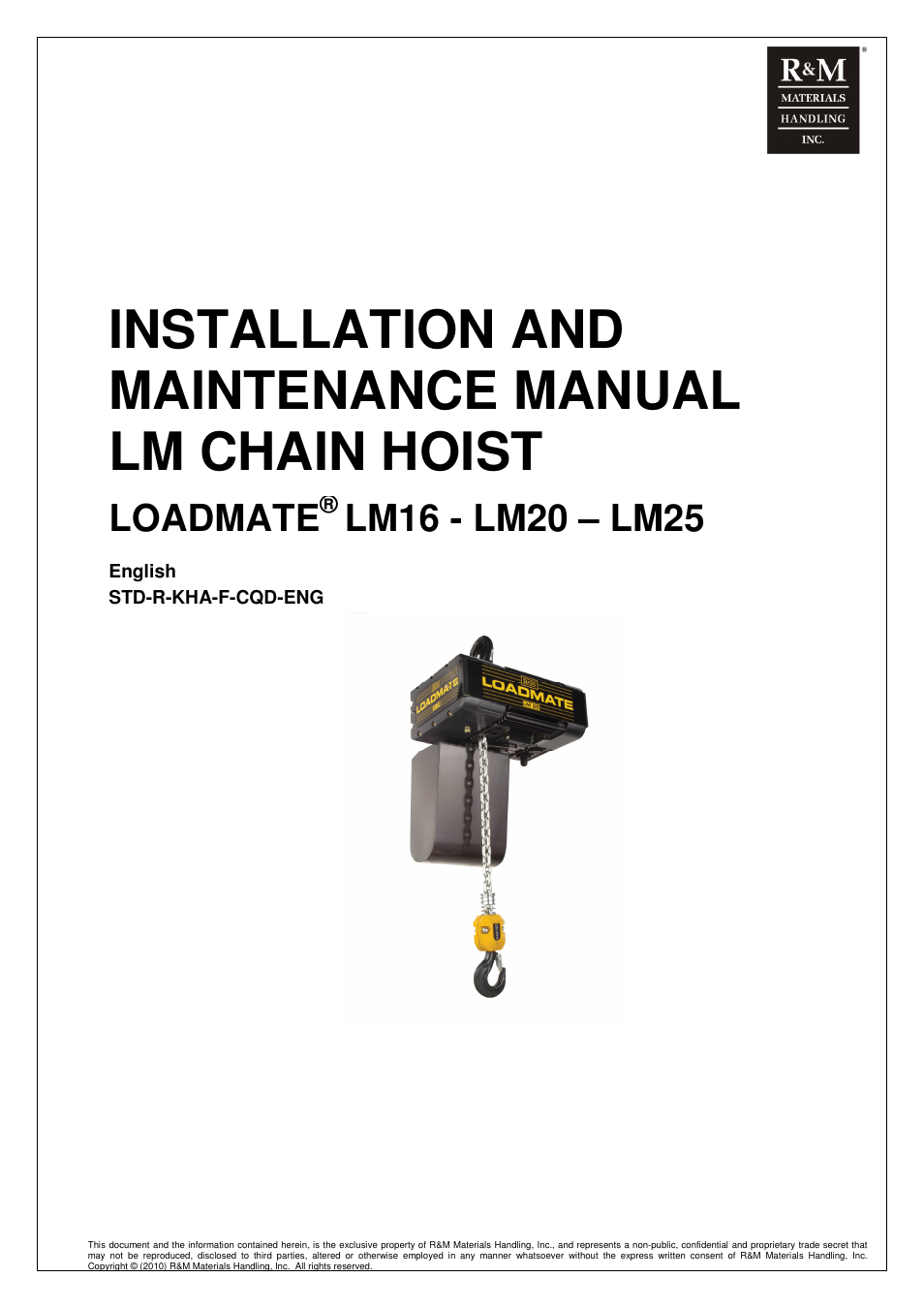 R&M Materials Handling ELECTRIC CHAIN HOISTS LoadMate Chain Hoist LM 16-20-25 User Manual | 73 pages