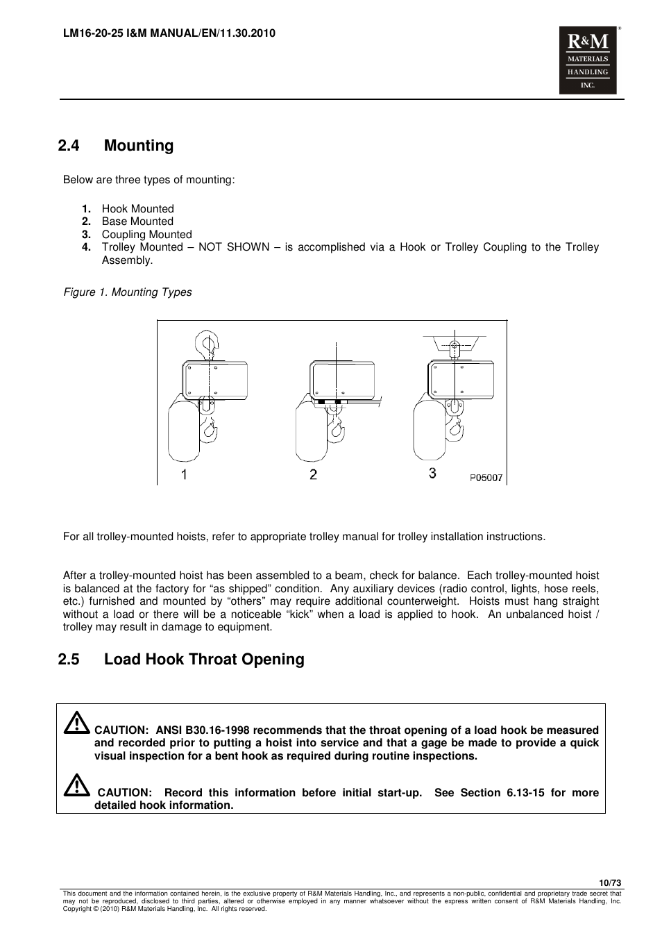 4 mounting, 5 load hook throat opening | R&M Materials Handling ELECTRIC CHAIN HOISTS LoadMate Chain Hoist LM 16-20-25 User Manual | Page 10 / 73