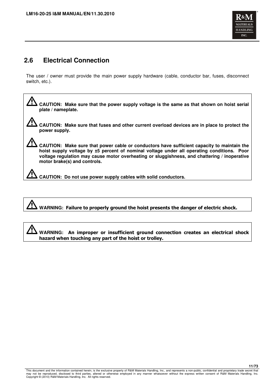 R&M Materials Handling ELECTRIC CHAIN HOISTS LoadMate Chain Hoist LM 16-20-25 User Manual | Page 11 / 73