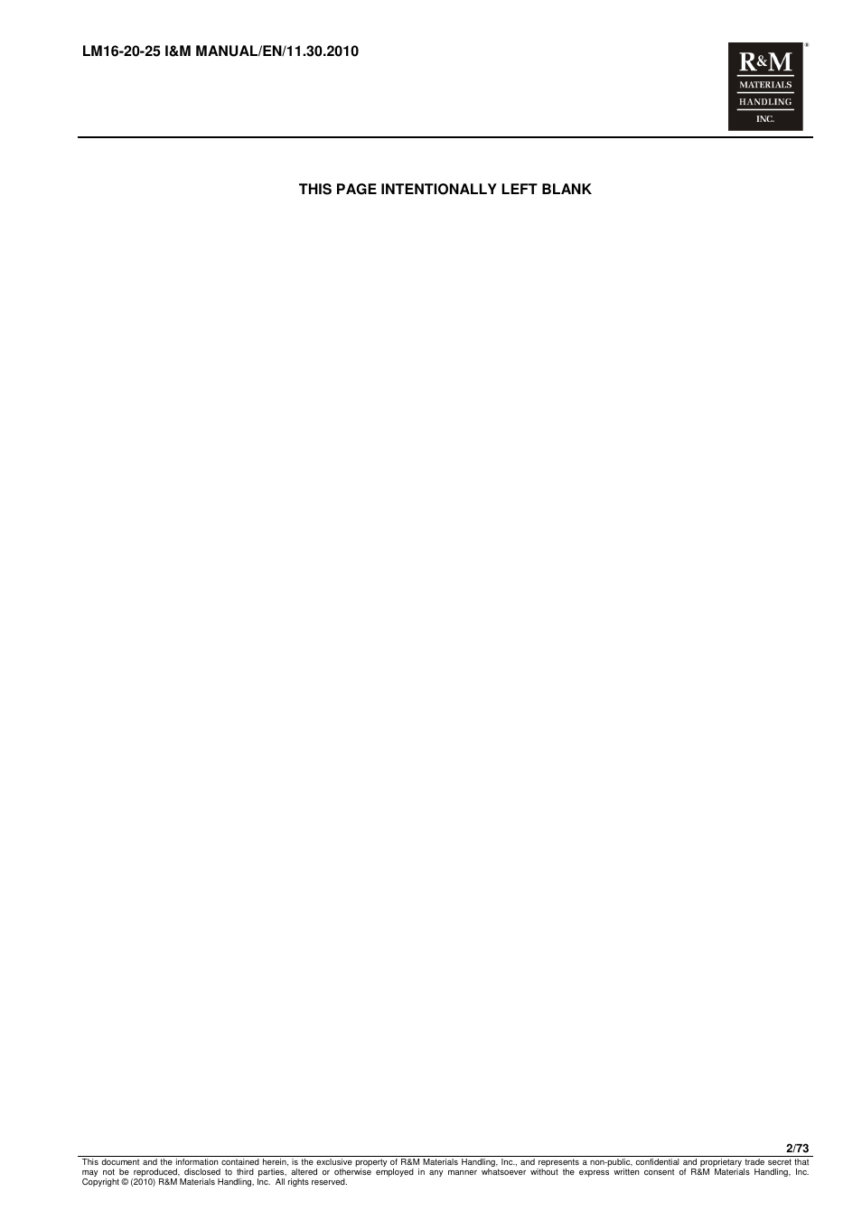 R&M Materials Handling ELECTRIC CHAIN HOISTS LoadMate Chain Hoist LM 16-20-25 User Manual | Page 2 / 73