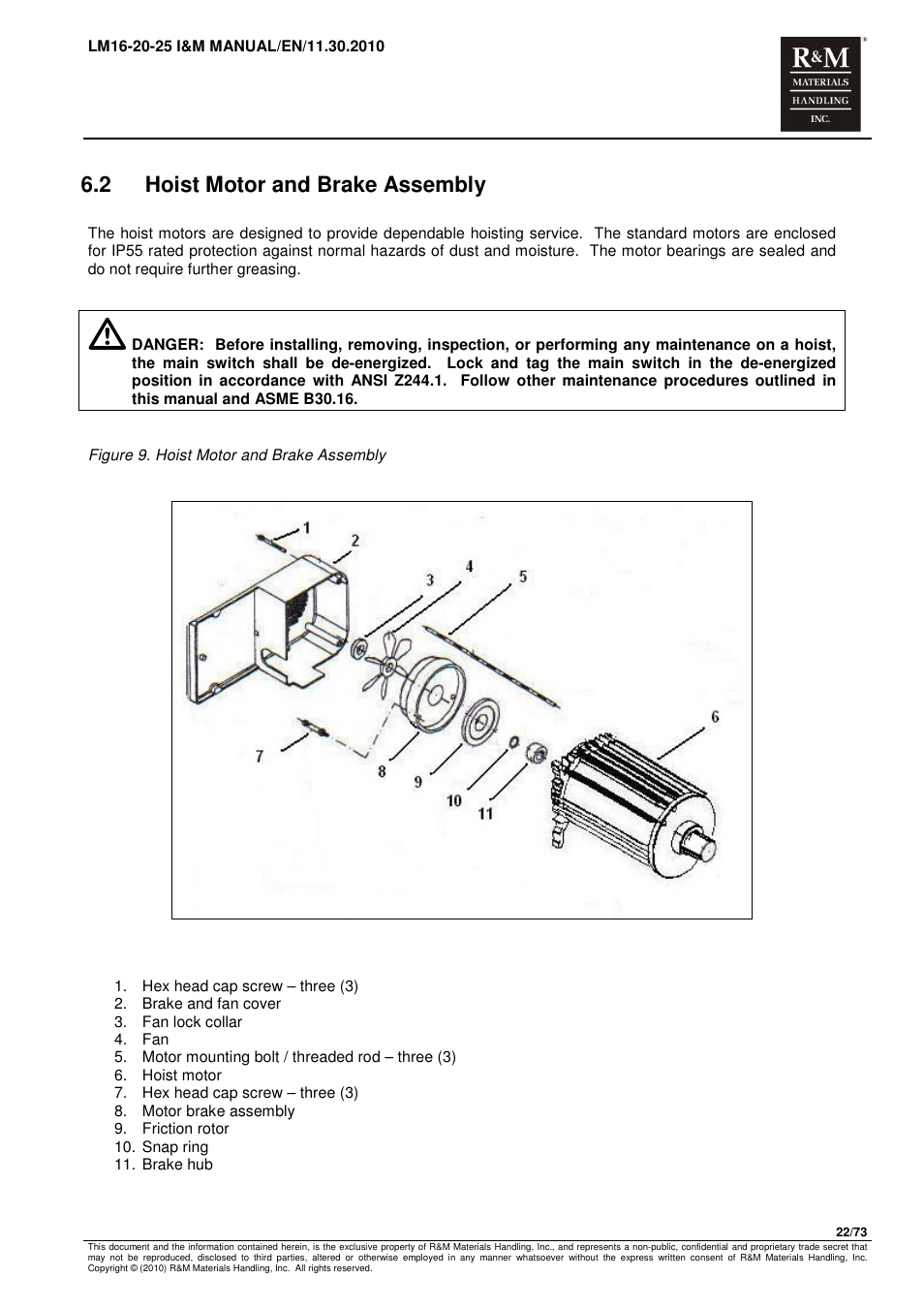 2 hoist motor and brake assembly | R&M Materials Handling ELECTRIC CHAIN HOISTS LoadMate Chain Hoist LM 16-20-25 User Manual | Page 22 / 73