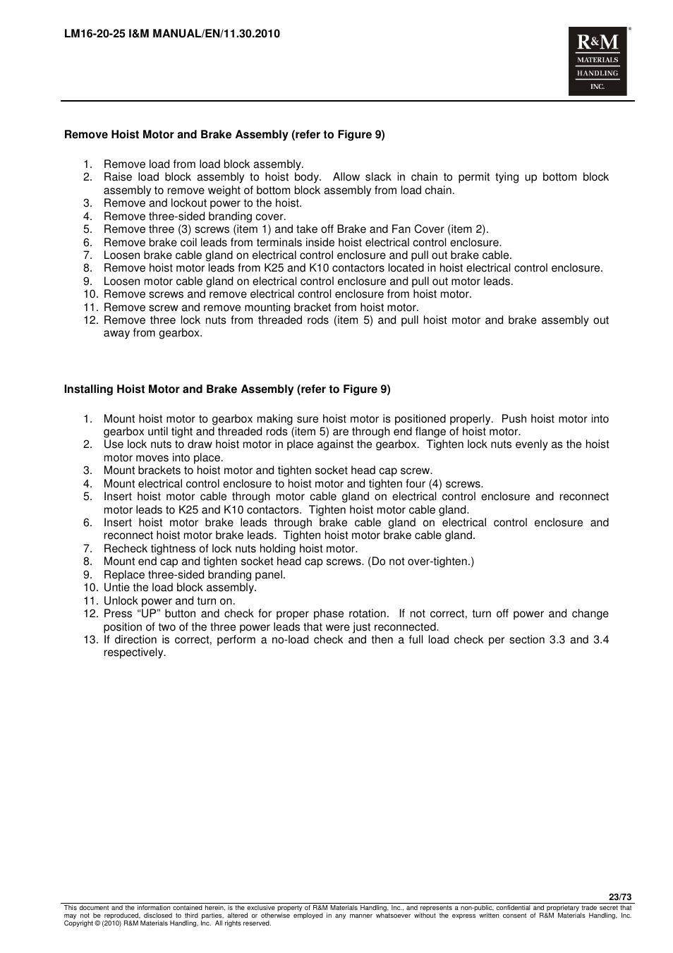 R&M Materials Handling ELECTRIC CHAIN HOISTS LoadMate Chain Hoist LM 16-20-25 User Manual | Page 23 / 73