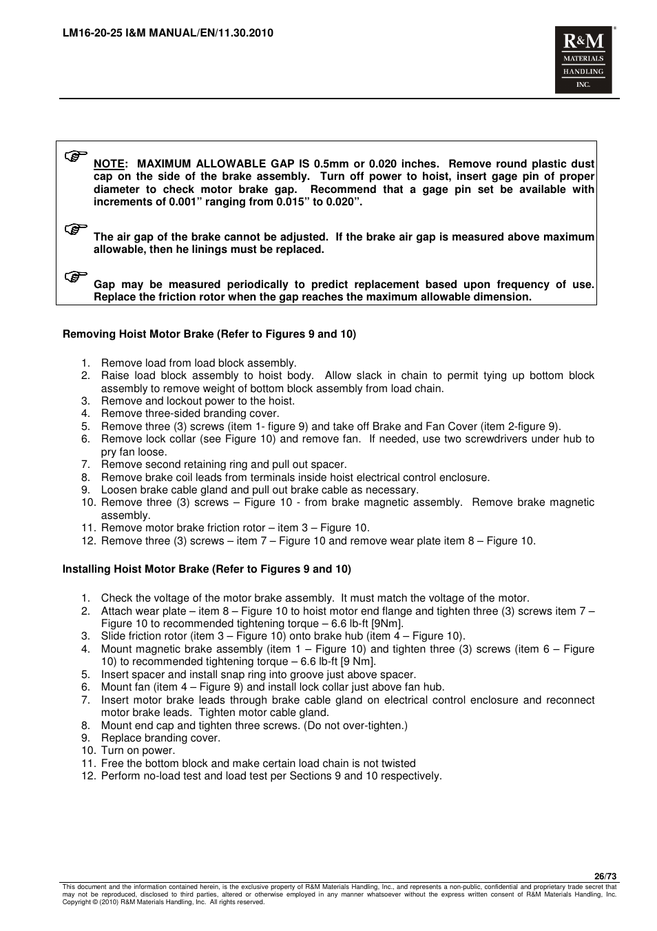 R&M Materials Handling ELECTRIC CHAIN HOISTS LoadMate Chain Hoist LM 16-20-25 User Manual | Page 26 / 73