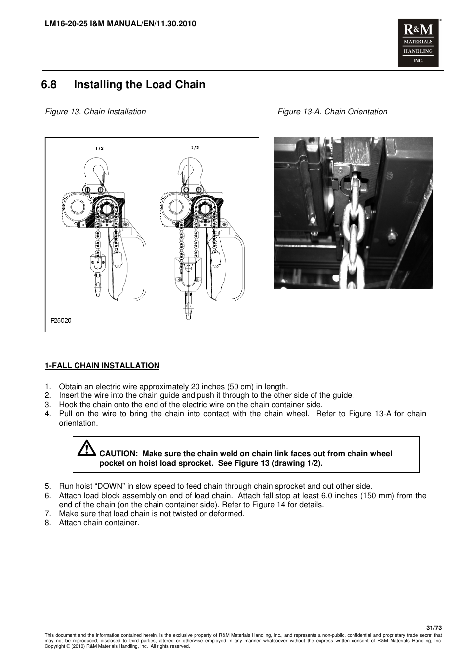 8 installing the load chain | R&M Materials Handling ELECTRIC CHAIN HOISTS LoadMate Chain Hoist LM 16-20-25 User Manual | Page 31 / 73