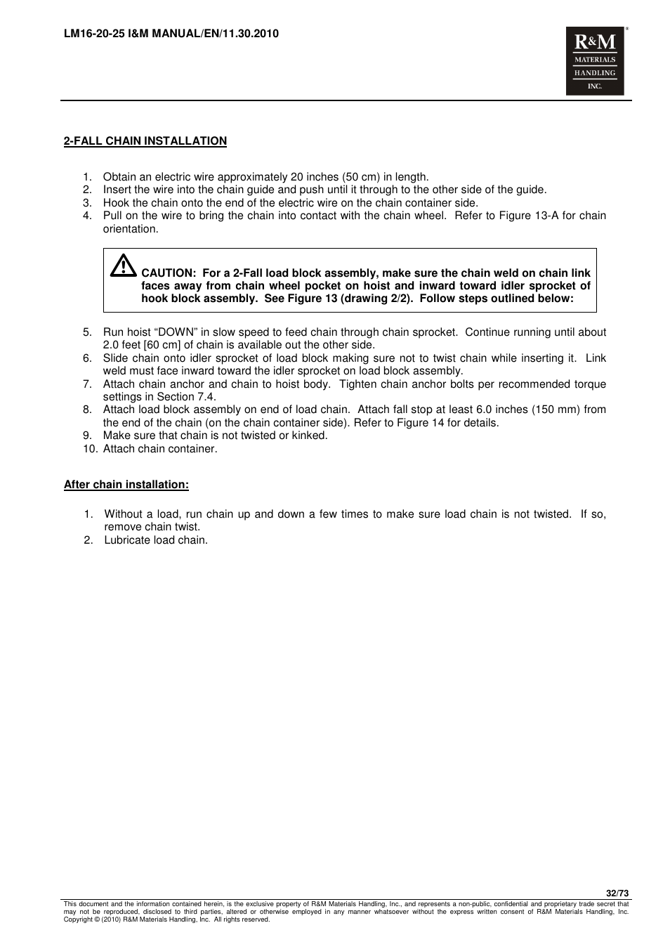 R&M Materials Handling ELECTRIC CHAIN HOISTS LoadMate Chain Hoist LM 16-20-25 User Manual | Page 32 / 73